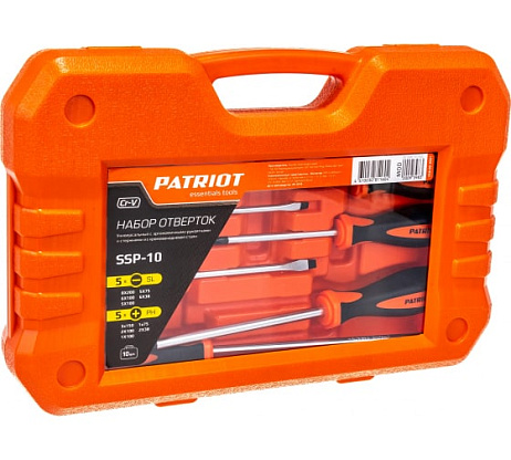 Изображение товара Набор отверток Patriot SSP-10 из стали CR-V, 10 шт, пластиковый кейс