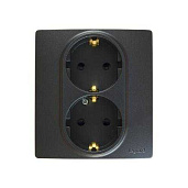 Изображение товара Розетка двойная Etika Schuko 2К+З с заземлением со шторками 16А 250В автоматические зажимы антрацит 672633 Legrand