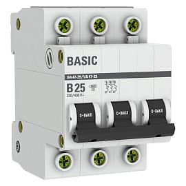 Выключатель автоматический 25А 3П трехполюсный B 4,5kA ВА 47-29 Basic mcb4729-3-25-B EKF