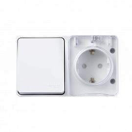 Блок AtlasDesign Profi54 открытой установки выключатель одноклавишный 10А + Розетка Schuko 2P+E с заземлением 16А белый IP54  ATN540170 Systeme Electric