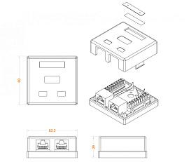 Розетка компьютерная RJ-45(8P8C), категория 5e, экранированная, двойная, внешняя, Dual IDC SB1-2-8P8C-C5e-SH-WH Hyperline