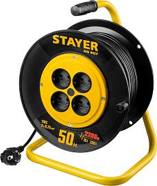 STAYER MS 207, 50 м, 2200 Вт, 4 гнезда, ПВС 2х0.75 мм² удлинитель на катушке 55073-50