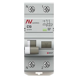 Выключатель автоматический дифференциального тока DVA-6 1P+N 10А (C) 10мА (A) 6кА rcbo6-1pn-10C-10-a-av EKF AVERES