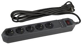 Фильтр сетевой базовая защита USF-5es-1.5m-USB-B с заземл. с выкл. 5 гнезд+2USB 15м ПВС 10А ЭРА
