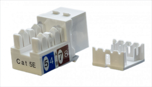 Изображение товара Вставка Keystone Jack RJ-45(8P8C), категория 5e, белая KJ9-8P8C-C5e-90-WH Hyperline