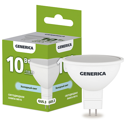 Изображение товара Лампа светодиодная MR16 софит 10Вт 230В 6500К GU5.3 GENERICA
