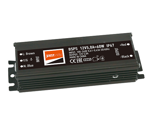 Изображение товара Драйвер для светодиодных лент JazzWay IP67 12В 60Вт 5А надежное питание