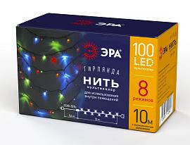 Гирлянда Нить 10м 100Led мульти свет 8 режимов зеленый провод IP20 Б0041893 ЭРА