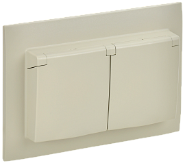 Розетка 2-местная и крышкой 16А в сборе IP44 SK-R12B бежевый SKANDY SK-R26-16-44-K10-F IEK