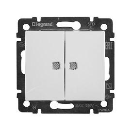 Выключатель двухклавишный Valena скрытой установки IP20 с подсветкой белый 774428 Legrand