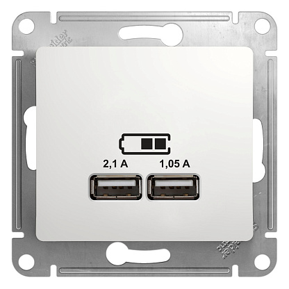 Изображение товара Розетка с двумя USB GLOSSA скрытая установка 5В/2,1А белая Systeme Electric