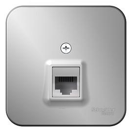 Розетка RJ45 компьютерная BLANCA открытой установки кат.5e  с изолирующей пластиной в сборе алюминий BLNIA045003 Systeme Electric