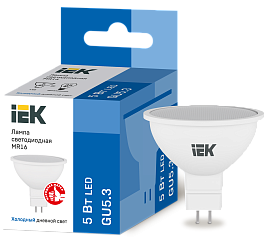 Лампа светодиодная 5 Вт GU5.3 MR16 6500К 450Лм матовая 230В рефлекторная ECO LLE-MR16-5-230-65-GU5 IEK