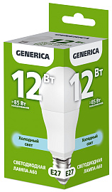 Лампа светодиодная A60 груша 12Вт 230В 6500К E27 GENERICA