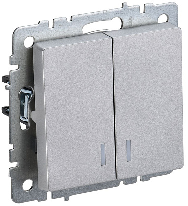 Изображение товара Выключатель 2-кл с индикатором 10А IP20 алюминий IEK BR-V20-1-10-K47