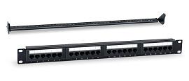 Патч-панель 19" 1U) 24 порта RJ-45 категория 5e Dual IDC с задним кабельным организатором черный WRline WR-PL-24-C5E-D