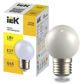 LIGHTING Лампа светодиодная декоративная G45 шар 1Вт 230В теплый белый E27 IEK