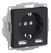 Розетка Atlasdesign скрытой установки 16А c 2 USB A+A, 5В/2,4А, 2х5В/1,2 А механизм карбон ATN001030 Systeme Electric
