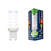 Лампа светодиодная, прозрачная. Белый свет (4000К). Картон. LED-JCD-9W/4000K/G9/CL GLZ09TR UL-00006489 Uniel