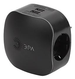Тройник 3 гнезда 220V + 2xUSB 2100mA, c заземл, со шт   SP-3e-USB-BLACK Б0046364 ЭРА
