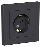 Изображение товара Розетка Atlasdesign скрытой установки с заземлением со шторками 16А в сборе карбон ATN001044 Systeme Electric