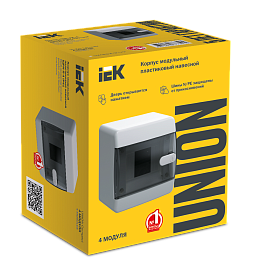 Бокс пластиковый ЩРН-П- 4 IP41 навесной UNION Compact черн. пр. дв. 150х124х103 UIC-KP12-N-04-41-K01 /уп.8шт/ IEK