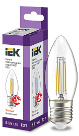 Лампа светодиодная 5 Вт LED C35 свеча прозрачная 230В 3000К E27 серия 360° LLF-C35-5-230-30-E27-CL IEK