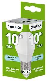 Лампа светодиодная G45 шар 10Вт 230В 6500К E27 GENERICA