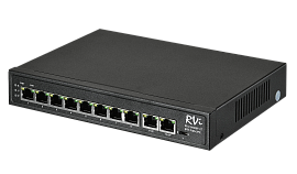 Коммутатор неуправляемый PoE 8 портов 10/100 Мб/с, 2хRJ45, 120 Вт RVi-1NS08F-2T