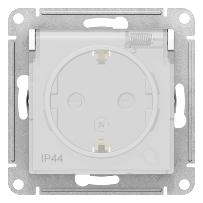 Изображение товара Розетка Atlasdesign Aqua скрытой установки IP44 с заземлением со шторками с крышкой 16А механизм белый ATN440146 Systeme Electric