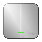 Изображение товара Выключатель двухклавишный BLANCA открытой установки 10А 250В с подсветкой (сх.5а) с изолирующей пластиной в сборе алюминий BLNVA105103 Systeme Electric