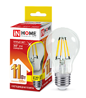 Лампа светодиодная 11Вт LED-A60-deco 230В Е27 3000К 990Лм прозрачная 4690612026121 IN HOME