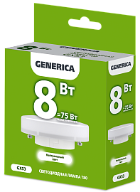 Лампа светодиодная T80 таблетка 8Вт 230В 4000К GX53 GENERICA