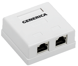 Розетка RJ45+RJ45 компьютерная настенная кат.5E FTP 2 порта GENERICA белый CS2-1C5EF-22-G IEK
