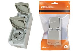 Розетка двойная 2П+3 (вертикальная) открытой установки IP54 16А "Вуокса" SQ1803-0009 TDM