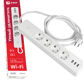 Умный удлинитель c USB Wi-Fi HomeConnect RCE-1-WF EKF