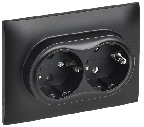 Изображение товара Розетка 2-местная с заземлением без защитных шторок 16А в сборе SK-R08Bl черный SKANDY SK-R21-16-K02-F IEK