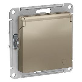 Розетка Atlasdesign скрытой установки с заземлением со шторками с крышкой 16А механизм шампань ATN000546 Schneider Electric