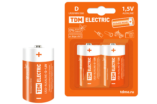 Изображение товара Батарейка (элемент питания) LR20 D Alkaline 1,5V BP-2 SQ1702-0012 TDM