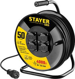 STAYER RX 325, 50 м, 4000 Вт, 4 гнезда, IP44, КГ 3х2.5 мм² удлинитель на катушке 55076-50