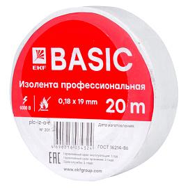Изолента, класс А (профессиональная), 0.18х19мм, 20 метров, белая plc-iz-a-w EKF Basic