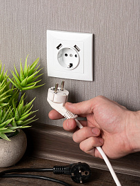 Розетка одинарная с 2 USB Валенсия скрытой установки с заземлением 16А+2,1А+2,1А со шторками в сборе белый EWR16-028-10-2 USB EKF PROxima