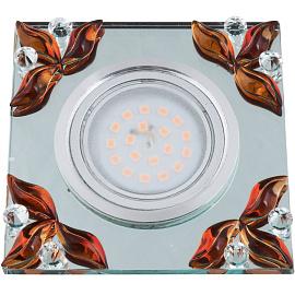 Светильник встраиваемый DLS-P109 GU5.3 CHROME/CLEAR+TEA декоративный  ТМ "Fametto", серия "Peonia". Квадратный, GU5.3.  металл, хром. Отделка стекло, прозрачный с кристаллами чайного а. 10637 Uniel