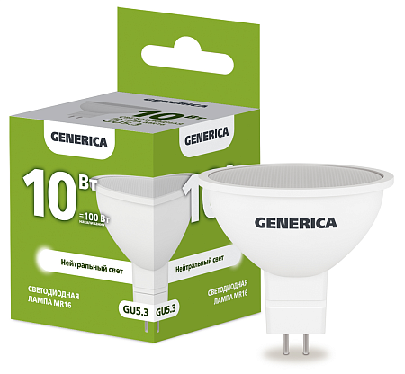 Изображение товара Лампа светодиодная MR16 софит 10Вт 230В 4000К GU5.3 GENERICA