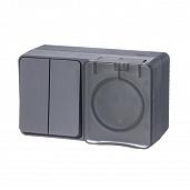 Блок AtlasDesign Profi54 открытой установки выключатель двухклавишный 10А + розетка Schuko 2P+E с заземлением 16А Антрацит IP54 ATN544074 Systeme Electric