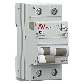 Выключатель автоматический дифференциального тока DVA-6 1P+N 10А (C) 10мА (A) 6кА rcbo6-1pn-10C-10-a-av EKF AVERES