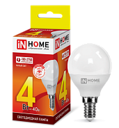 Лампа светодиодная LED-ШАР-VC 4Вт 230В E14 3000К 360Лм 4690612030517 IN HOME