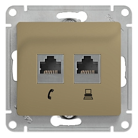 Розетка RJ11+RJ45 телефонная+компьютерная GLOSSA скрытой установки кат. 5е механизм титан GSL000485 Schneider Electric