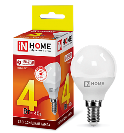 Лампа светодиодная LED-ШАР-VC 4Вт 230В E14 3000К 360Лм 4690612030517 IN HOME