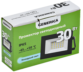 Прожектор светодиодный  30Вт СДО 001-30 2400Лм 6500К IP65 черный LPDO501-030-65-K02-G GENERICA